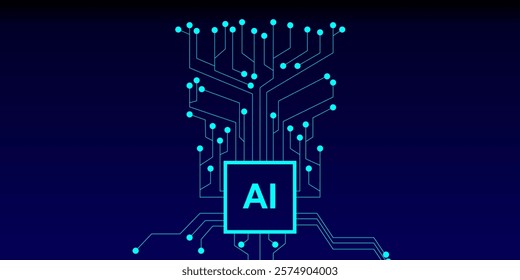 Abstract circuit board AI background. Technology tree artificial intelligence digital background. Vector illustration.