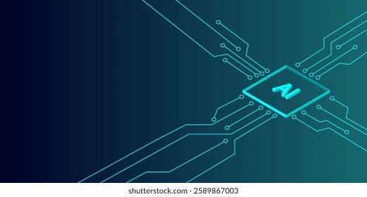 Abstract circuit board AI isometric. Background tehcnology artificial intelligence 3D and connecting lines. Vector illustration.