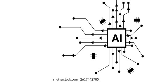 Abstract circuit board artificial intelligence technology. Processor concept AI tech design on white background. Vector illustration.