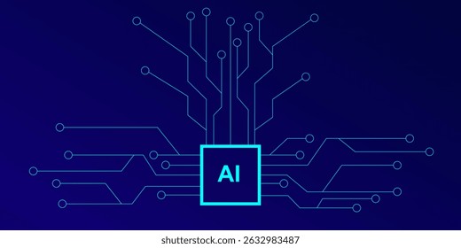 Abstract circuit board Artificial Intelligence technology background. Blueprint motherboard and processor AI and lines. Vector illustration.