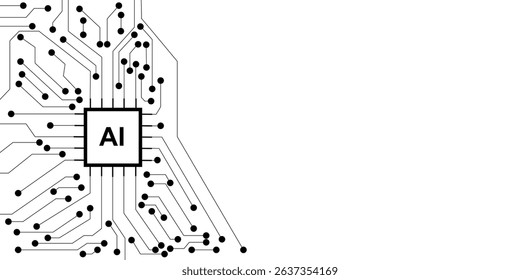 Abstract circuit board Artificial Intelligence technology background. Concept processor computer and lines AI on white background. Vector Illustration.