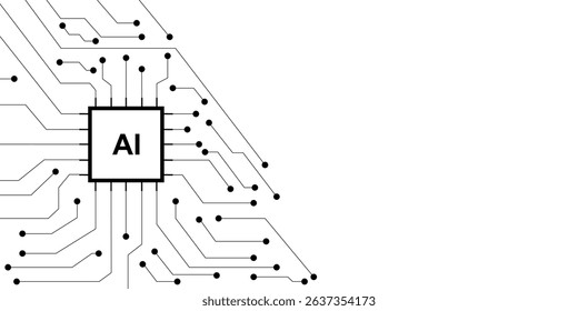 Abstract circuit board Artificial Intelligence technology background. Concept processor computer and lines geometric AI on white background. Vector Illustration.
