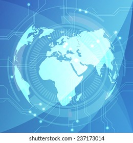 Abstract circuit board background with global, vector illustration