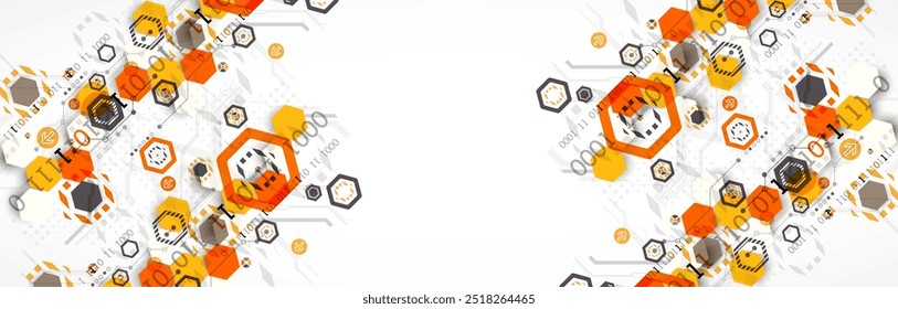 Fondo de placa Abstractas con hexágonos. Concepto de tecnología digital de alta tecnología. Vector dibujado a mano.