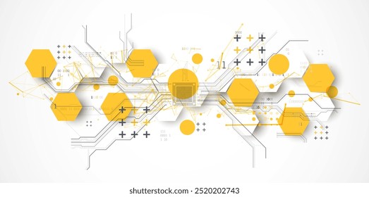 Fondo de placa Abstractas con hexágonos. Concepto de tecnología digital de alta tecnología. Vector dibujado a mano.