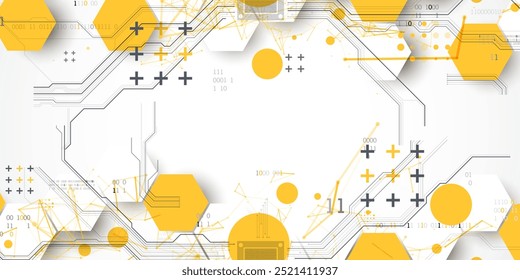 Fundo abstrato da placa de circuito com hexágonos. Conceito de tecnologia digital de alta tecnologia. Vetor desenhado à mão.