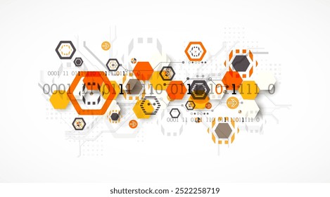 Fundo abstrato da placa de circuito com hexágonos. Conceito de tecnologia digital de alta tecnologia. Vetor desenhado à mão.
