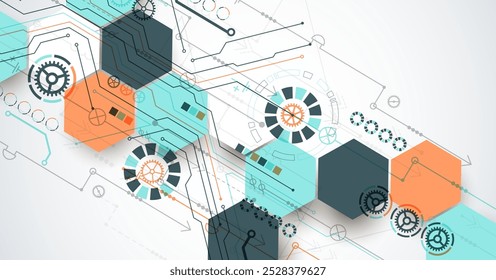 Fondo de placa Abstractas con hexágonos. Concepto de tecnología digital de alta tecnología. Vector dibujado a mano.