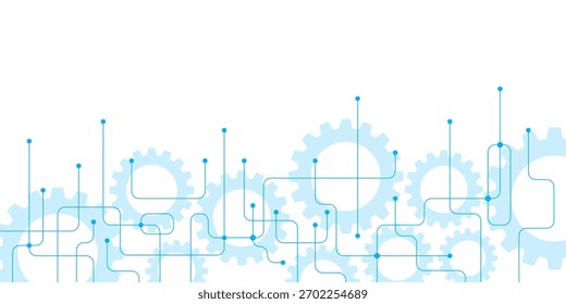 Fundo abstrato da placa de circuito com conexão de linha e engrenagens. Banner de design criativo para tecnologia de internet, cartaz, capa e web. Ilustração vetorial