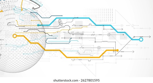 Fondo de placa de circuito Abstractas con esfera. Concepto de tecnología digital de alta tecnología. Vector.