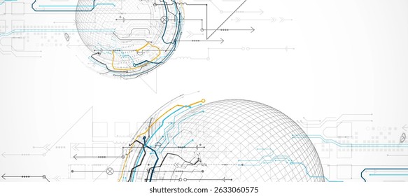 Abstract circuit board background with sphere. Hi-tech digital technology concept. Vector.