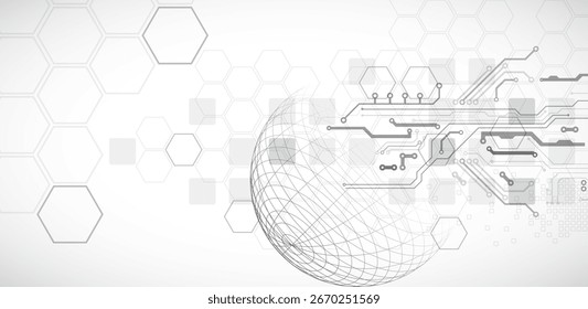 Fondo de placa de circuito Abstractas con esfera. Concepto de tecnología digital de alta tecnología. Vector.