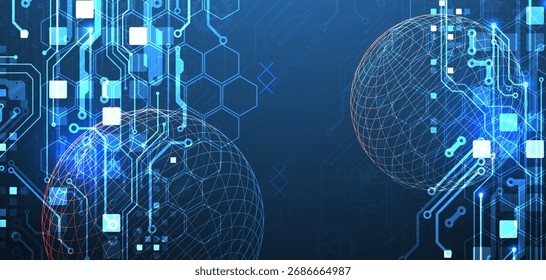 Fondo de placa de circuito Abstractas con esfera. Concepto de tecnología digital de alta tecnología. Vector.