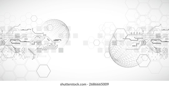 Abstract circuit board background with sphere. Hi-tech digital technology concept. Vector.
