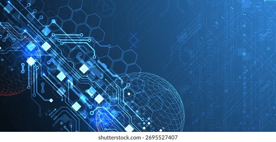 Abstrakter Leiterplattenhintergrund mit Kugel. Hi-Tech-Konzept für digitale Technologie. Vektor.