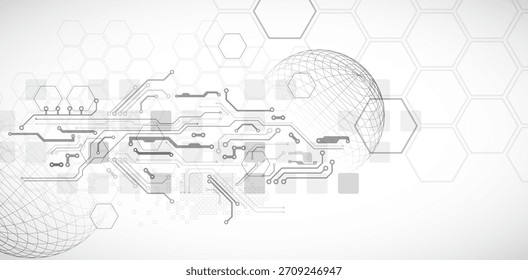 Fondo de placa de circuito Abstractas con esfera. Concepto de tecnología digital de alta tecnología. Vector.
