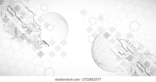 Fondo de placa de circuito Abstractas con esfera. Concepto de tecnología digital de alta tecnología. Vector.