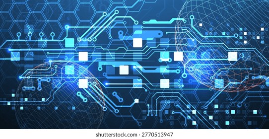 Abstract circuit board background with sphere. Hi-tech digital technology concept. Vector.