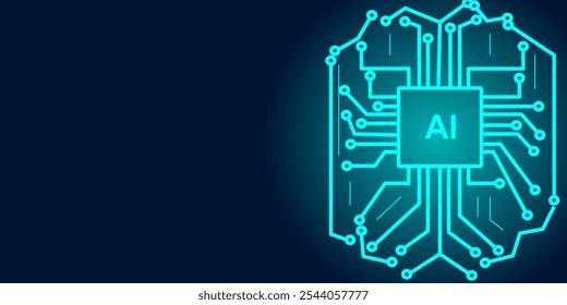 Abstract circuit board brain AI technology digital vector design background. Abstract circuit board brain artificial intelligence technology digital background vector design.
