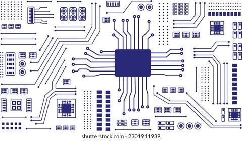 Abstract Circuit Board with a central chip. Vector illustration. 
