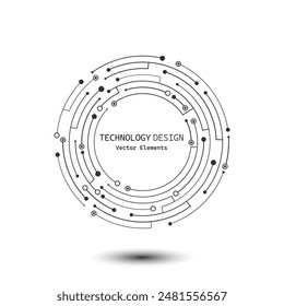 Abstract circuit board circle frame isolated on white background. Lines and dots connect. Vector electronic motherboard illustration. Digital technology element.