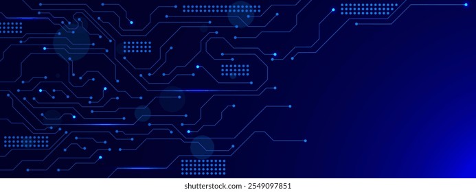 Placa de circuito abstrata e tecnologia de linhas de pontos de conexão. Conexão de rede digital futurista e conceito de processamento de Big Data. Ilustração vetorial