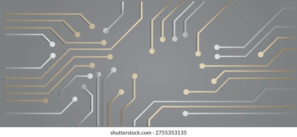 Abstract Circuit Board Design with Metallic Lines on a Gray Background for Technology and Innovation Concepts