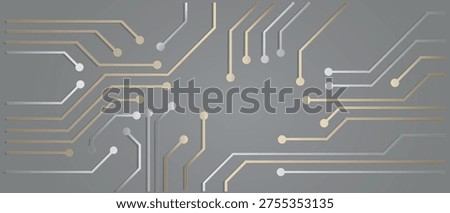 Abstract Circuit Board Design with Metallic Lines on a Gray Background for Technology and Innovation Concepts
