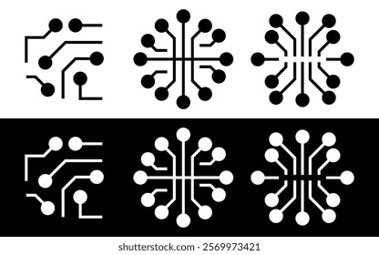 Abstract Circuit Board Design with Symmetrical Patterns. Vector illustration isolated on black and white background.