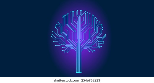 Abstract circuit board digital technology background vector design. Abstract tree digital technology from circuit board lines and dot concept vector background.