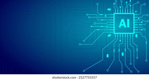 Vetor digital de placa de circuito abstrata. Placa de circuito abstrato vetor de inteligência artificial em fundo azul.