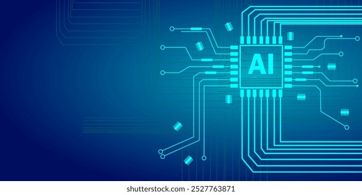 Vector digital de placa de circuito Abstractas. Diseño Abstractas del Vector de la inteligencia artificial en el fondo azul del color.