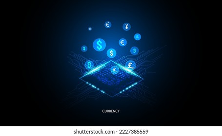 Abstract Circuit Board Electronics Concept Currency exchange Circuit connection, modern system, AI system, artificial intelligence mechanism