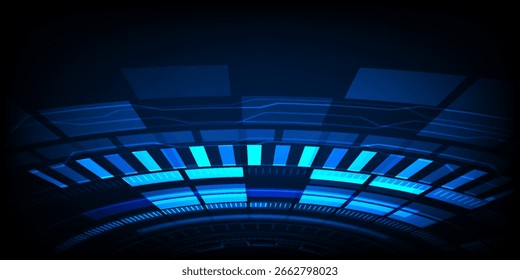 Elementos de placa de circuito Abstractas sobre fondo futurista azul de tecnología. Ilustración de placa de circuito. Red tecnológica. Ciberconexión electrónica. Chip de IA y concepto de Big Data. eps10