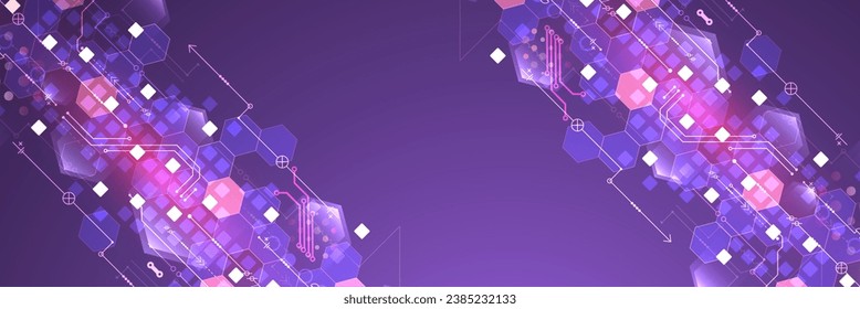 Abstrakte Schalttafel und Hexagons auf Farbverlauf-Hintergrund. Konzept der Digitaltechnik Handgefertigte Vektorkunst.