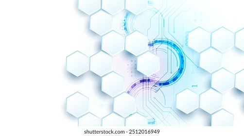 Abstrakte Leiterplatte und Sechsecke auf Farbverlauf-Hintergrund. Hi-Tech-Konzept für digitale Technologie. Vektorgrafik