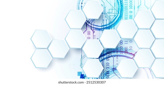 Abstrakte Leiterplatte und Sechsecke auf Farbverlauf-Hintergrund. Hi-Tech-Konzept für digitale Technologie. Vektorgrafik