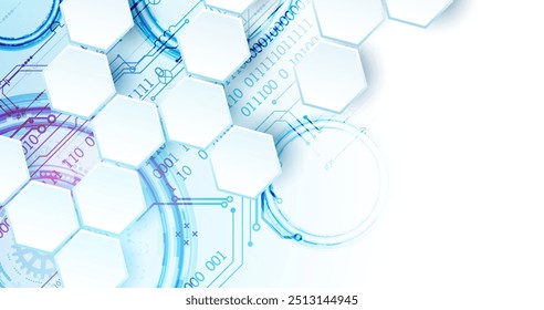 Abstrakte Leiterplatte und Sechsecke auf Farbverlauf-Hintergrund. Hi-Tech-Konzept für digitale Technologie. Vektorgrafik