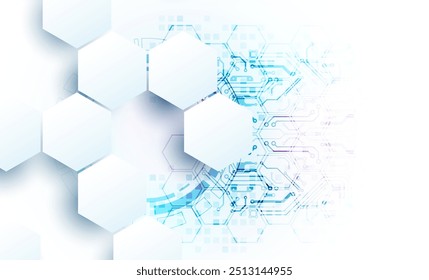 Abstrakte Leiterplatte und Sechsecke auf Farbverlauf-Hintergrund. Hi-Tech-Konzept für digitale Technologie. Vektorgrafik