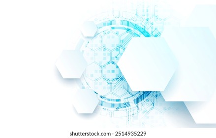 Abstract circuit board and hexagons on gradient color background. Hi-tech digital technology concept. Vector