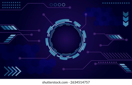 Abstract circuit board and hexagons on dark blue background with connecting dots and lines. Connection structure. High tech technology geometric and connection system background. 