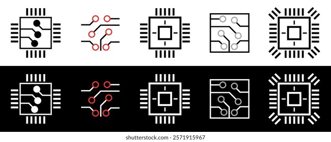 Abstract Circuit Board Icon Designs in Black and White Themes. Vector illustation.