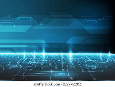 Abstract circuit board and line bright glow on vintage blue screen for technology background