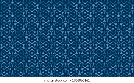 Abstract circuit board made of connected light blue line and circles. Seamless technology background concept. Vector illustration on dark blue background