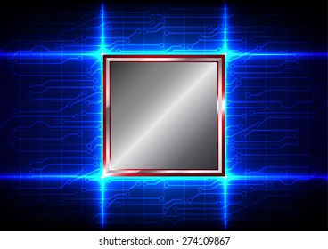 Abstract circuit board with metal square technology on blue color background