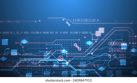 Abstract circuit board on gradient color background. Hand drawn digital technology concept. Vector