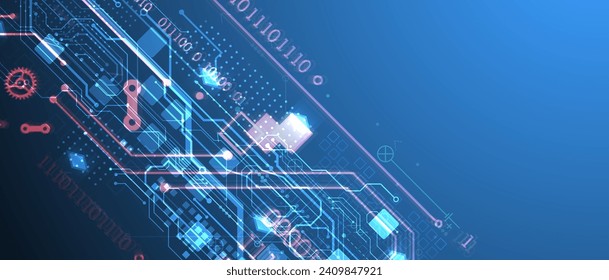 Abstract circuit board on gradient color background. Hand drawn digital technology concept. Vector