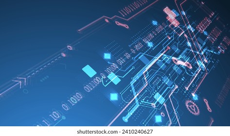 Abstract circuit board on gradient color background. Hand drawn digital technology concept. Vector