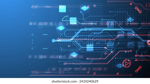 Abstrakte Leiterplatte auf Farbverlauf-Hintergrund. Handgezeichnetes digitales Technologiekonzept. Vektorgrafik