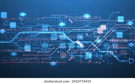 Abstrakte Leiterplatte auf Farbverlauf-Hintergrund. Handgezeichnetes digitales Technologiekonzept. Vektorgrafik